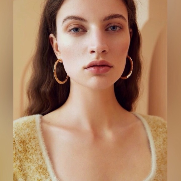 New Textured Golden Cuff Hoop Earrings - Revolve Hoops - Picture 11 of 13